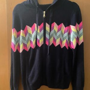100% Cashmere Neon Chevron Intarsia Zip Hoodie